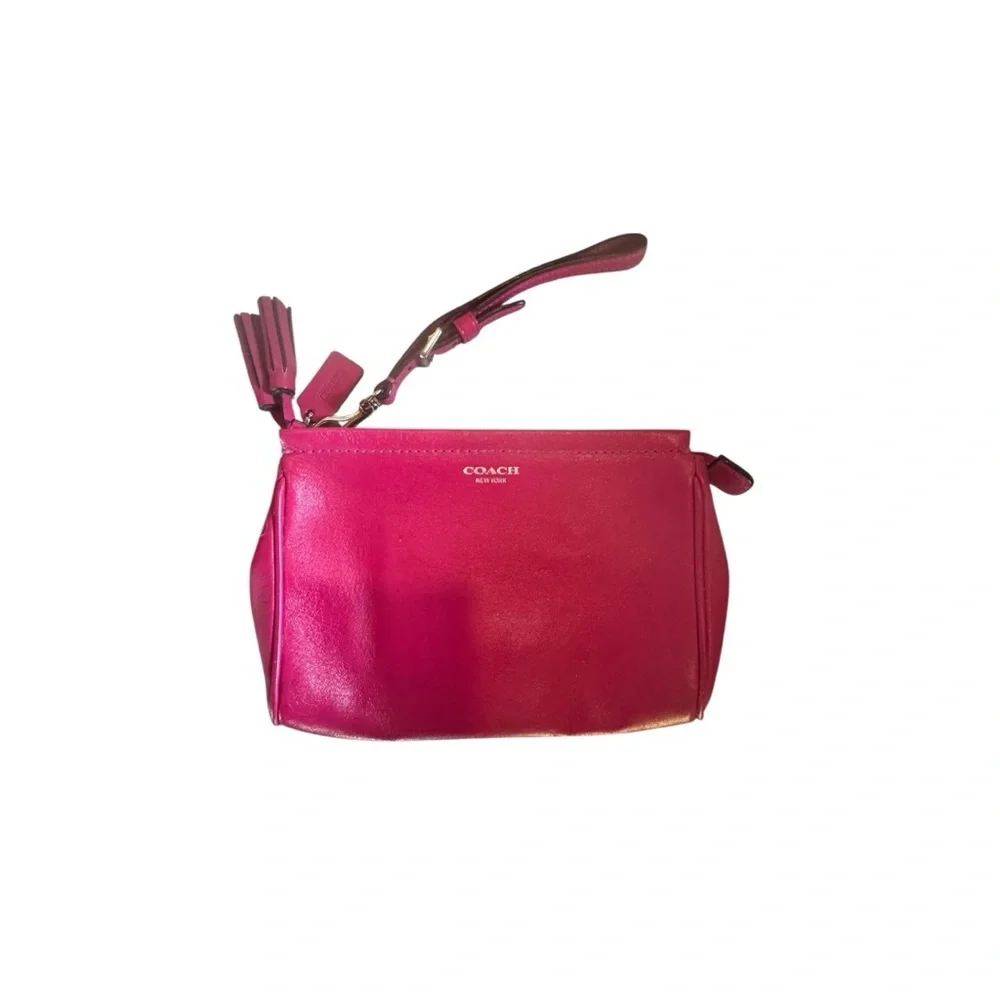 COACH Legacy Hot Pink Leather Wristlet with Silver Hardware